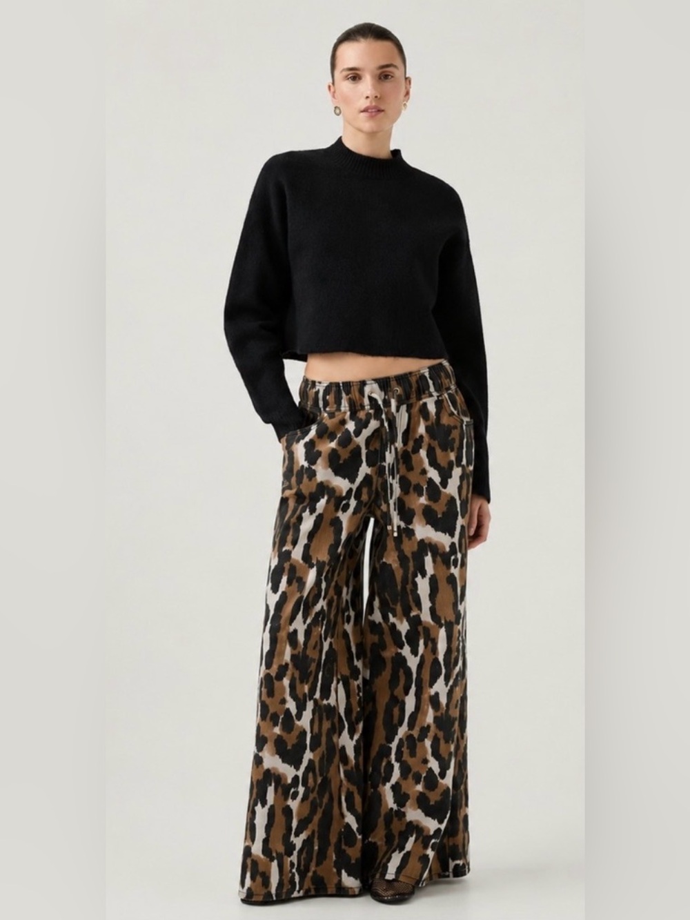 Aje Studio Siena Denim Jean a Brown & Black Wide-Leg Leopard Pants